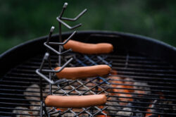 demonstration real world use of the stick man hot dog bbq grilled, funny adult version.
